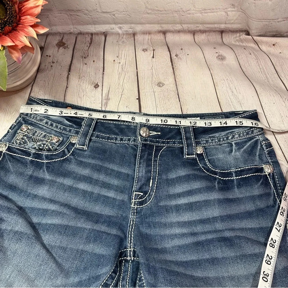 Miss me signature jeans cuffed skinny embroidered cuff sz 30 western boho - Picture 5 of 11